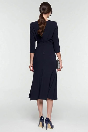 A-Line Black and White Midi Work Dress